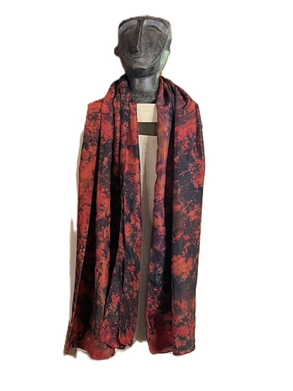 Large 100% Silk Scarf Wrap: Orange/Grey/Black, Random Pattern, Made in India